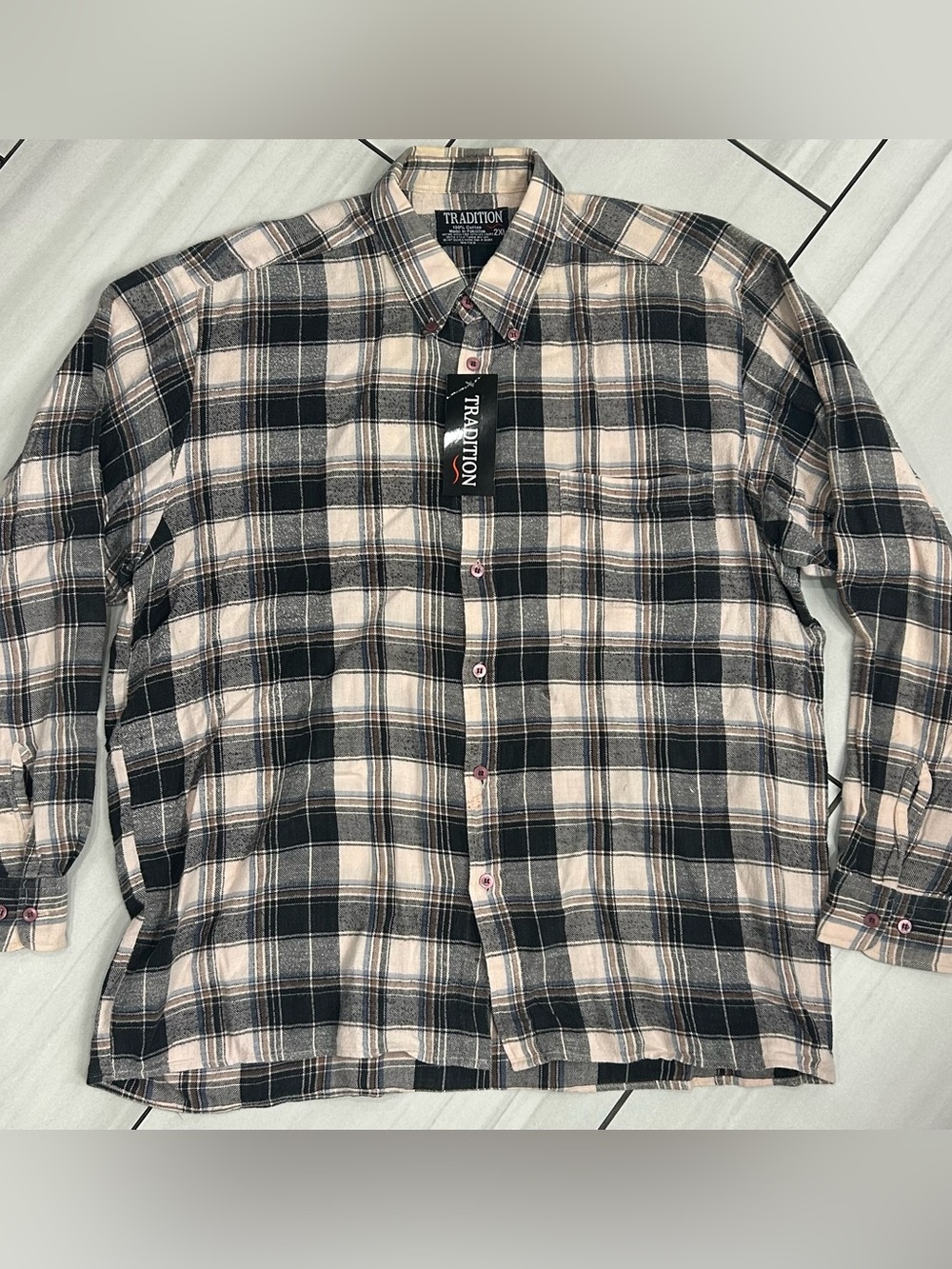 Tradition 100% Cotton Men’s Button Up Plaid Shirt NWT Size 2XL